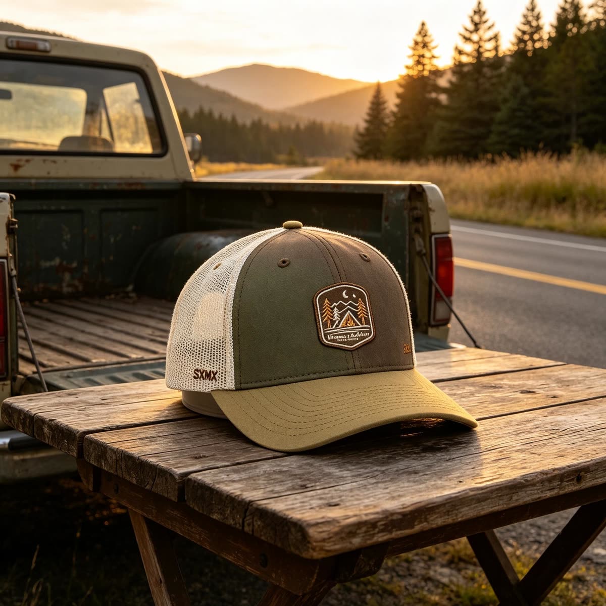 Custom Camping Scene Patch Trucker Cap scene