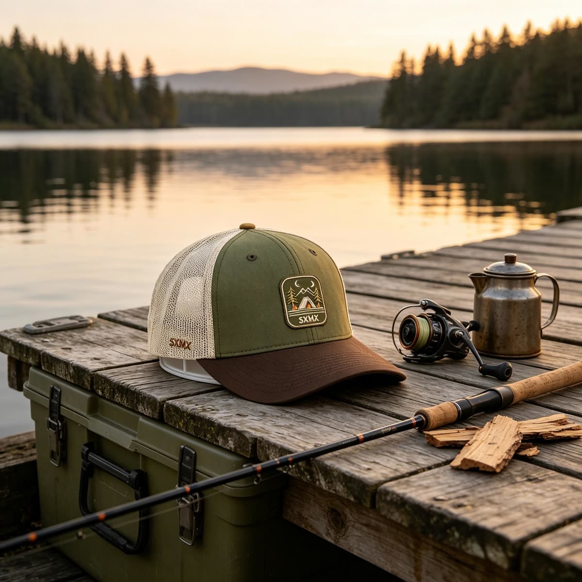 Custom Camping Scene Patch Trucker Cap scene