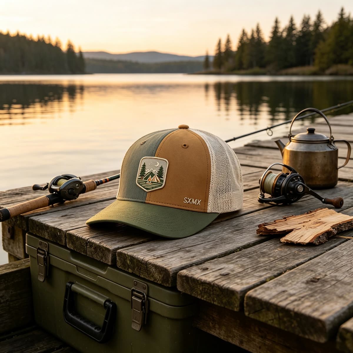 Custom Camping Scene Patch Trucker Cap scene