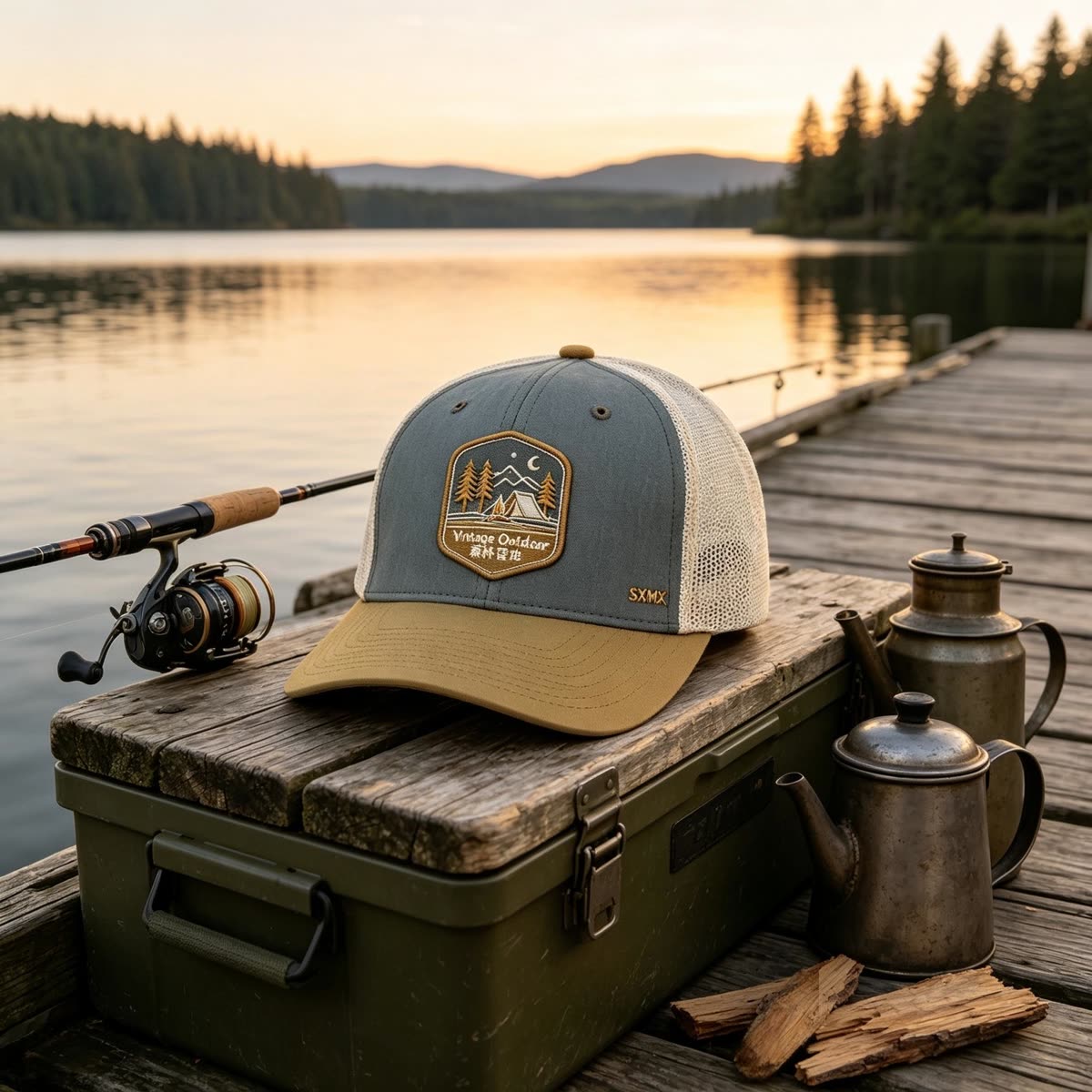 Custom Camping Scene Patch Trucker Cap scene