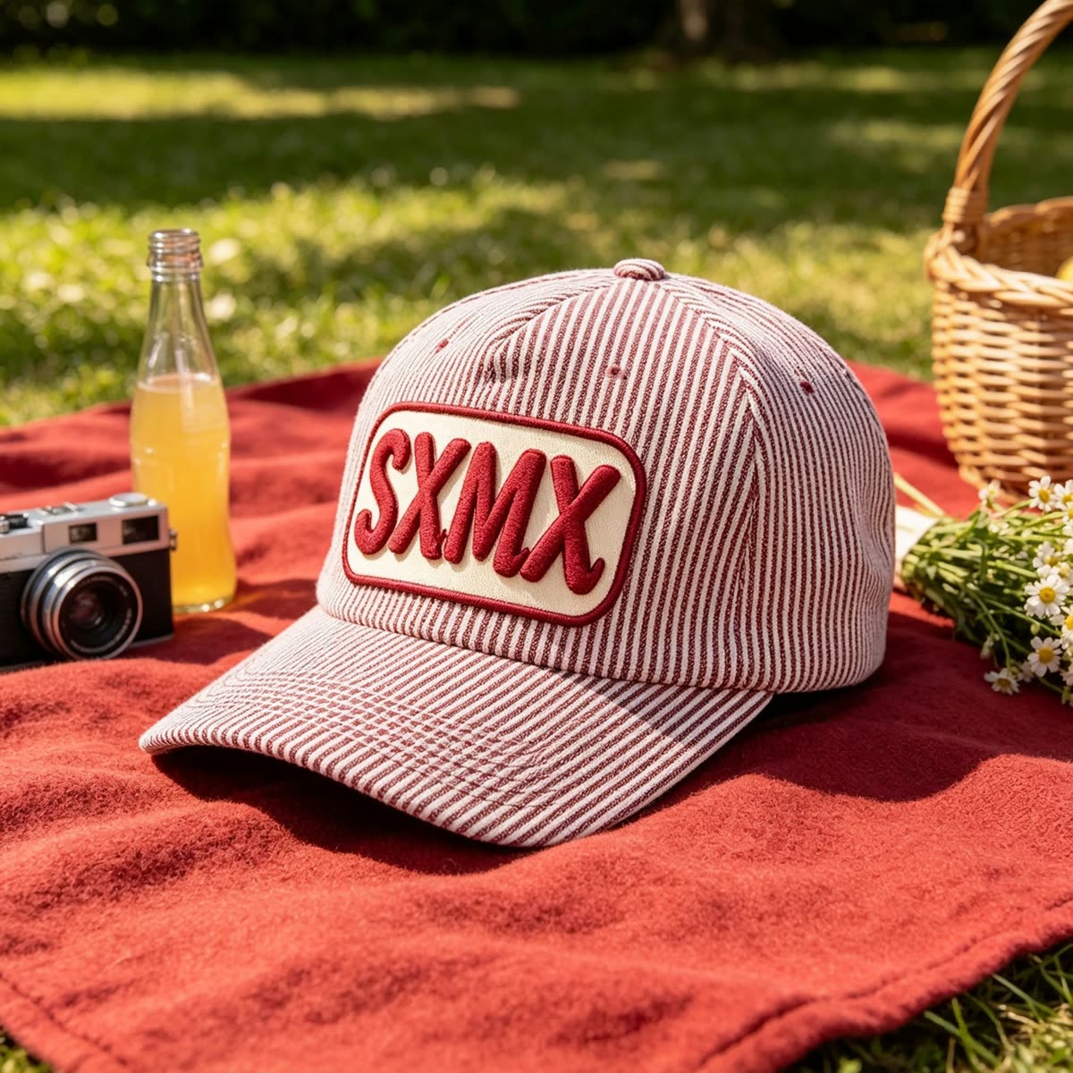 Custom Hickory Stripe Camp Cap with Flat Brim scene