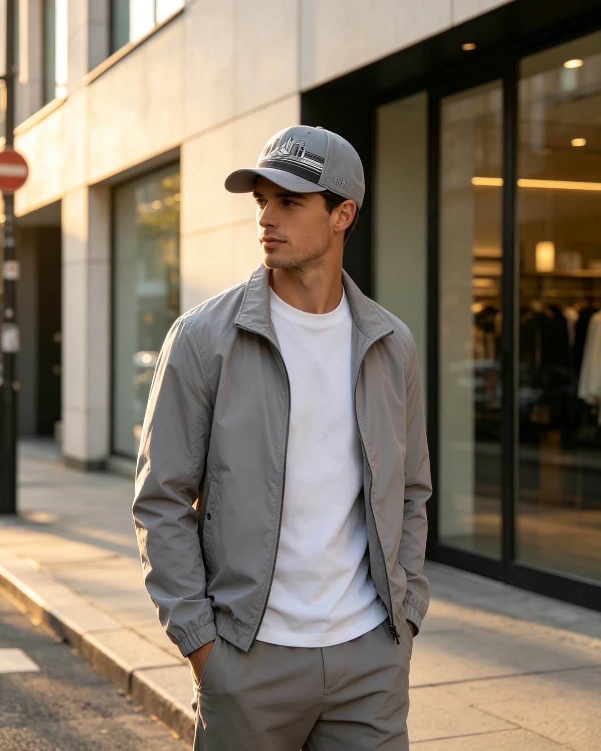 Custom City Skyline Print Baseball Cap on model