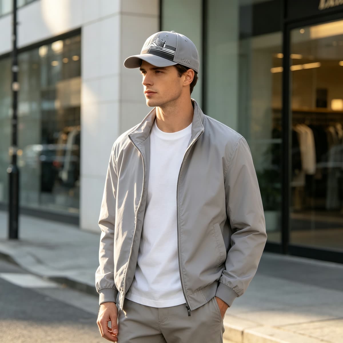 Custom City Skyline Print Baseball Cap on model