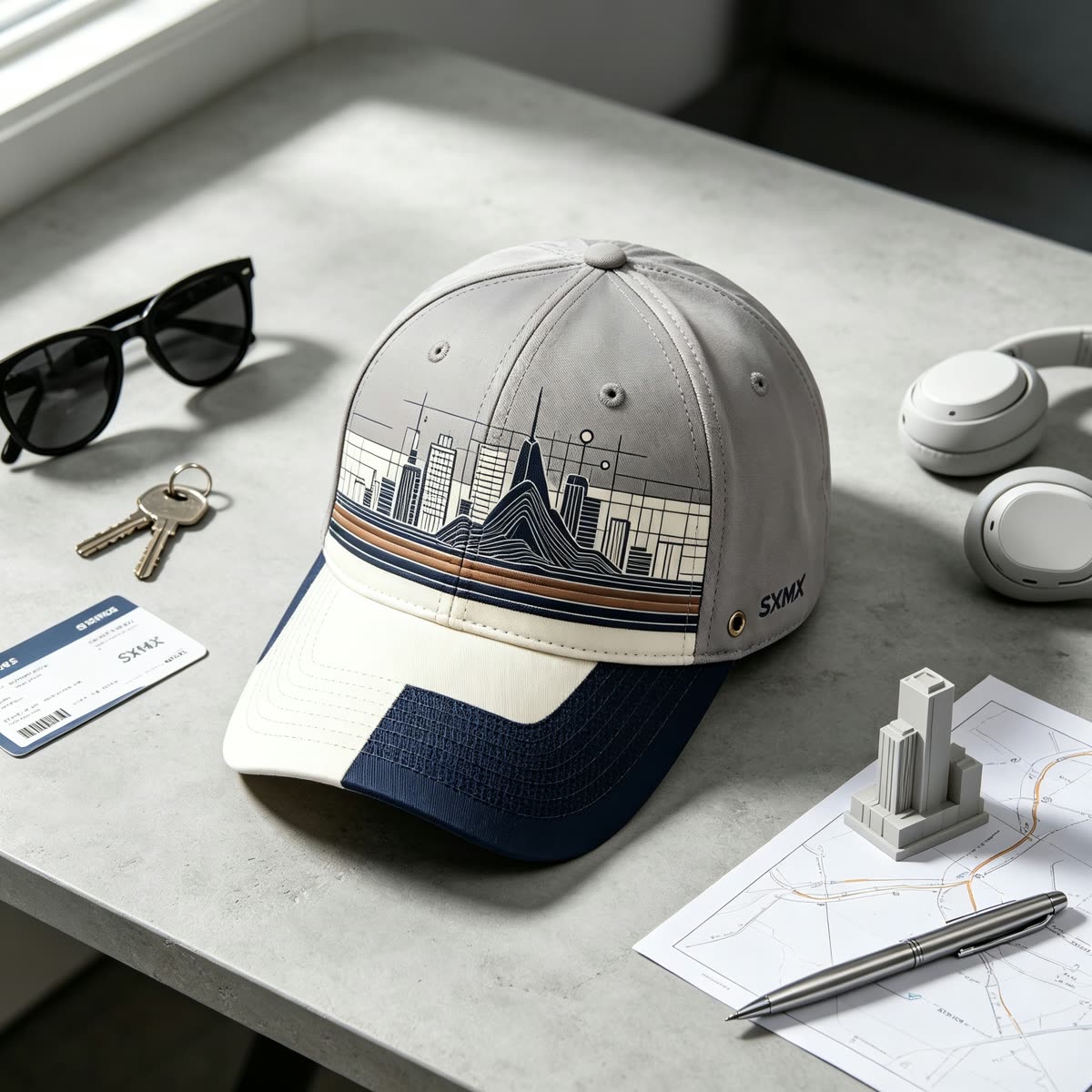 Custom City Skyline Print Baseball Cap scene