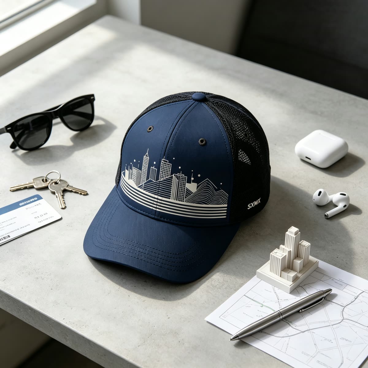 Custom City Skyline Print Baseball Cap scene