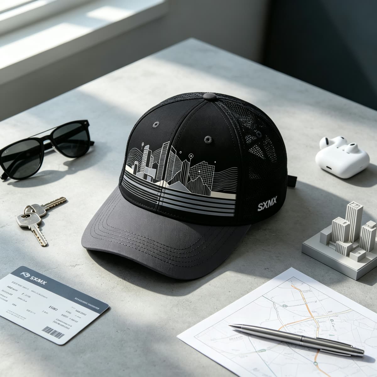 Custom City Skyline Print Baseball Cap scene