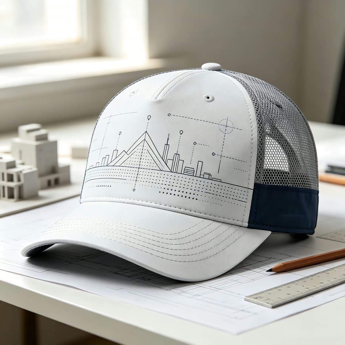 Custom City Skyline Trucker Cap with Mesh Back scene