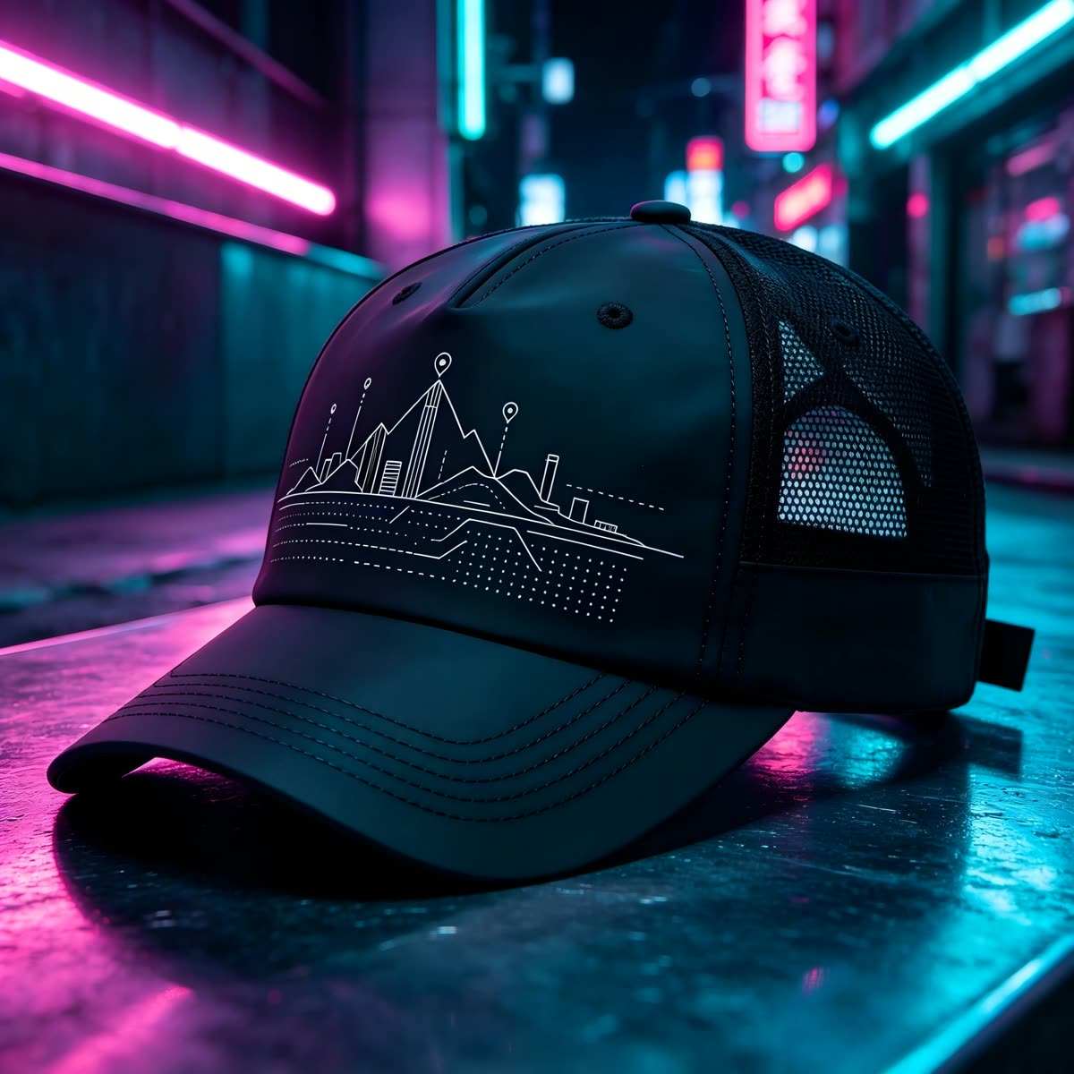 Custom City Skyline Trucker Cap with Mesh Back scene