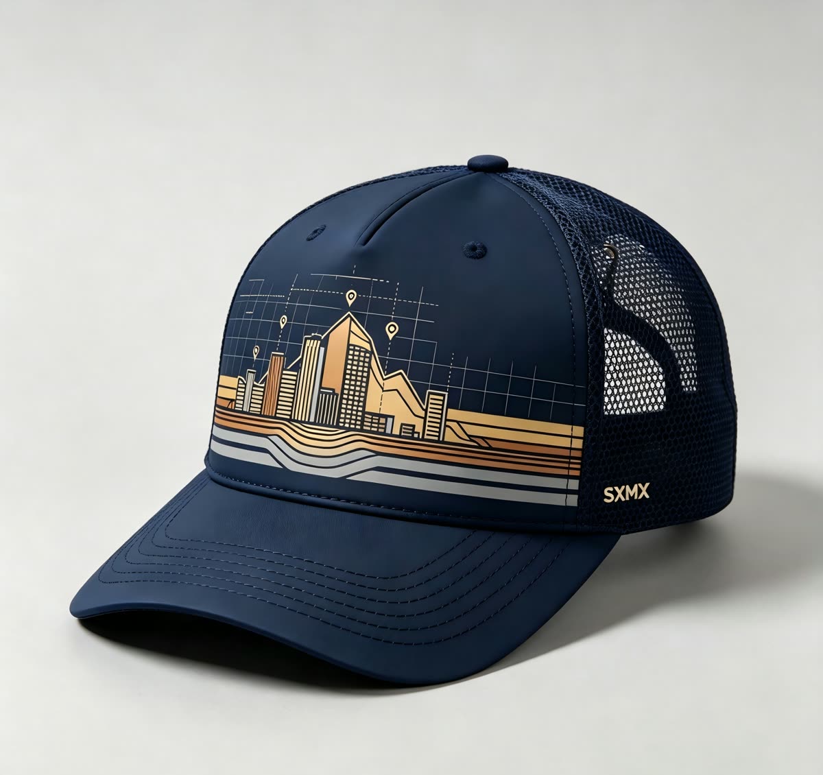 Custom Navy City Skyline Trucker Cap - image 1