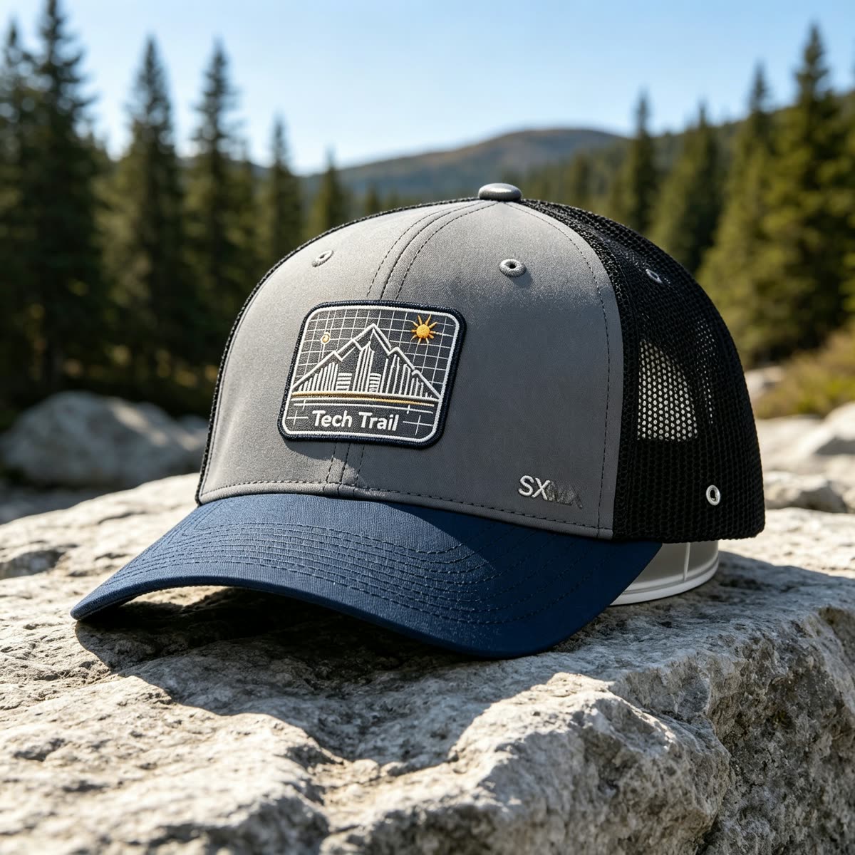 Custom Embroidered Mountain Trucker Cap with Mesh Back scene
