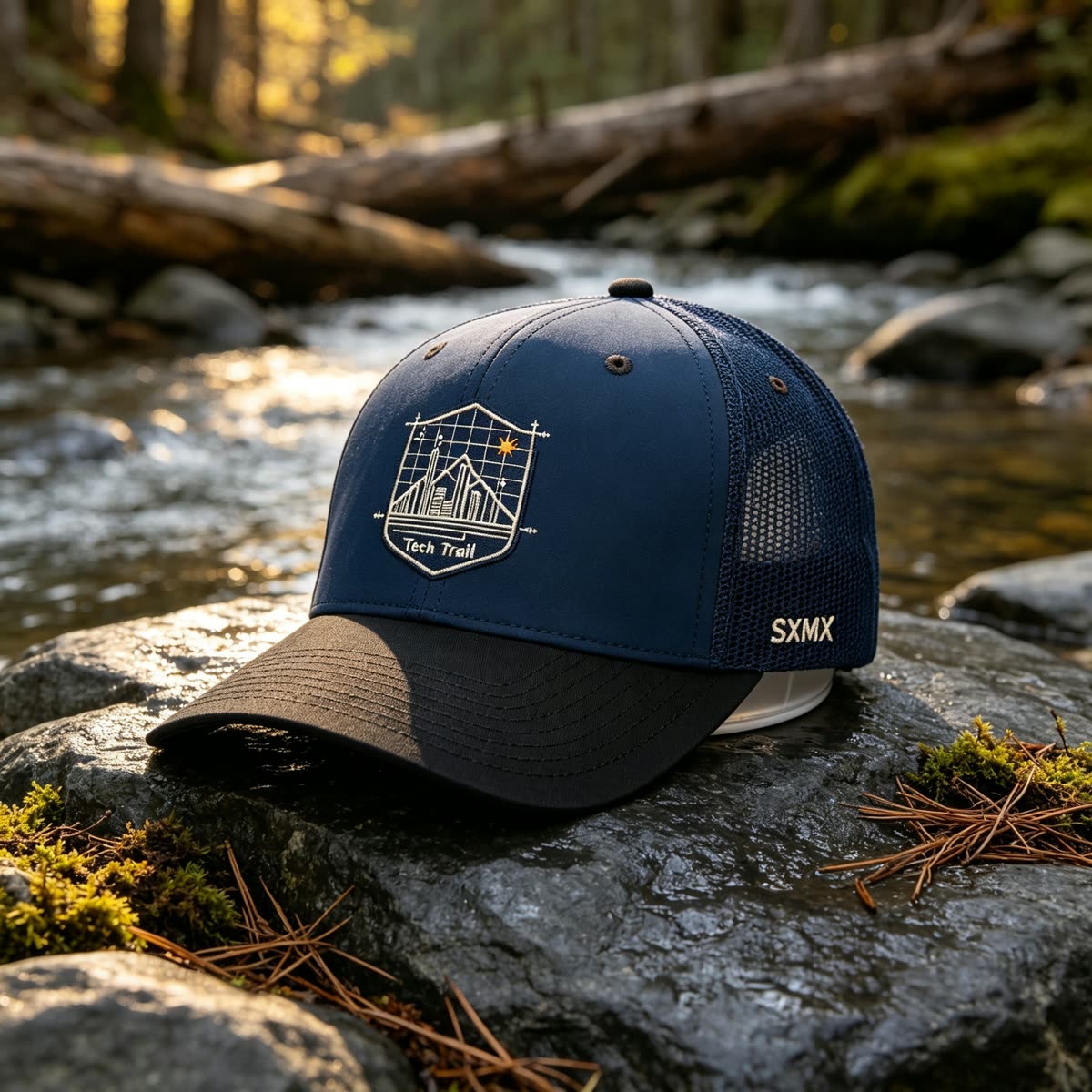 Custom Embroidered Mountain Trucker Cap with Mesh Back scene