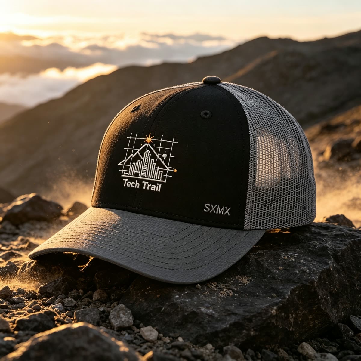 Custom Embroidered Mountain Trucker Cap with Mesh Back scene