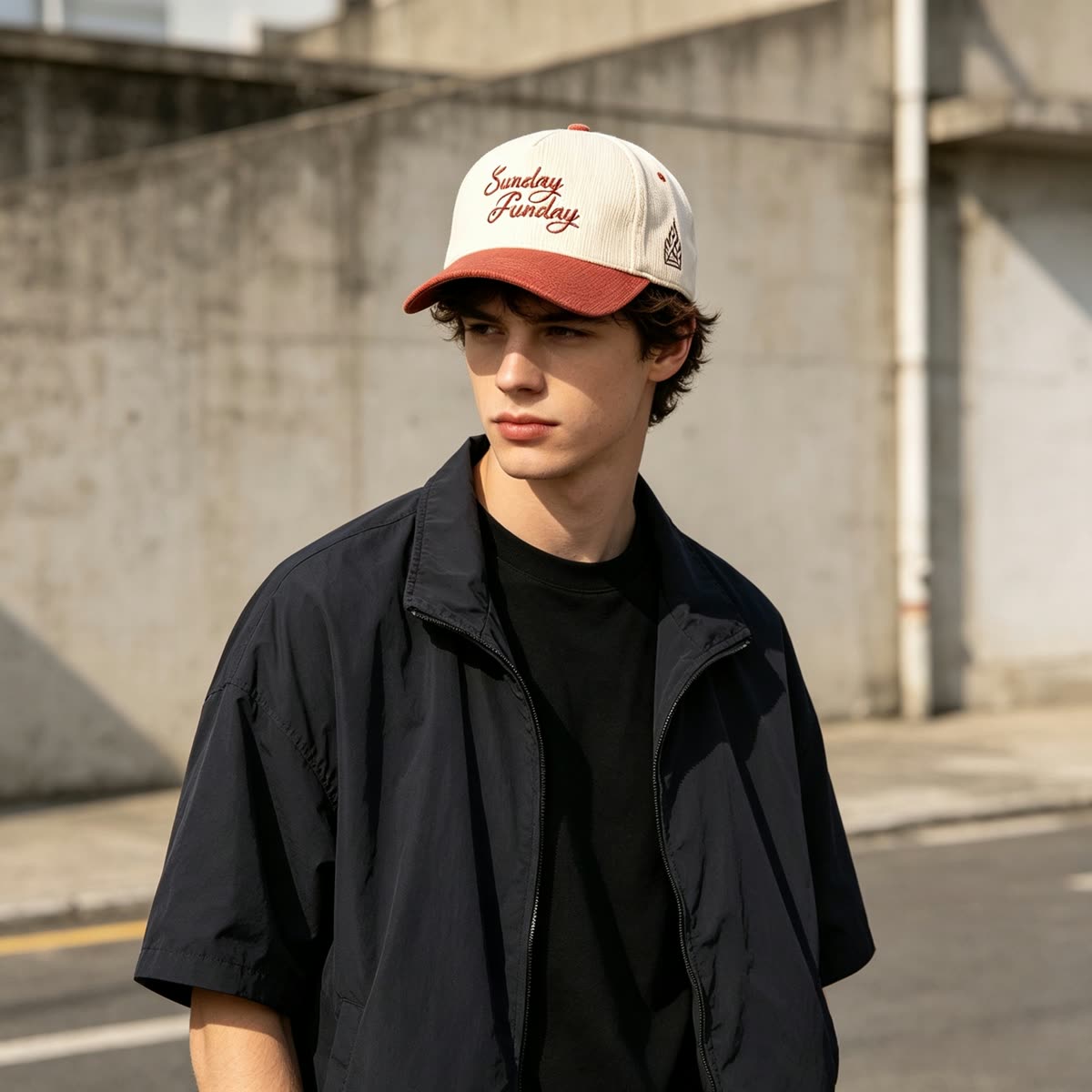 Custom Plaid Pattern Baseball Cap with Embroidered Logo on model