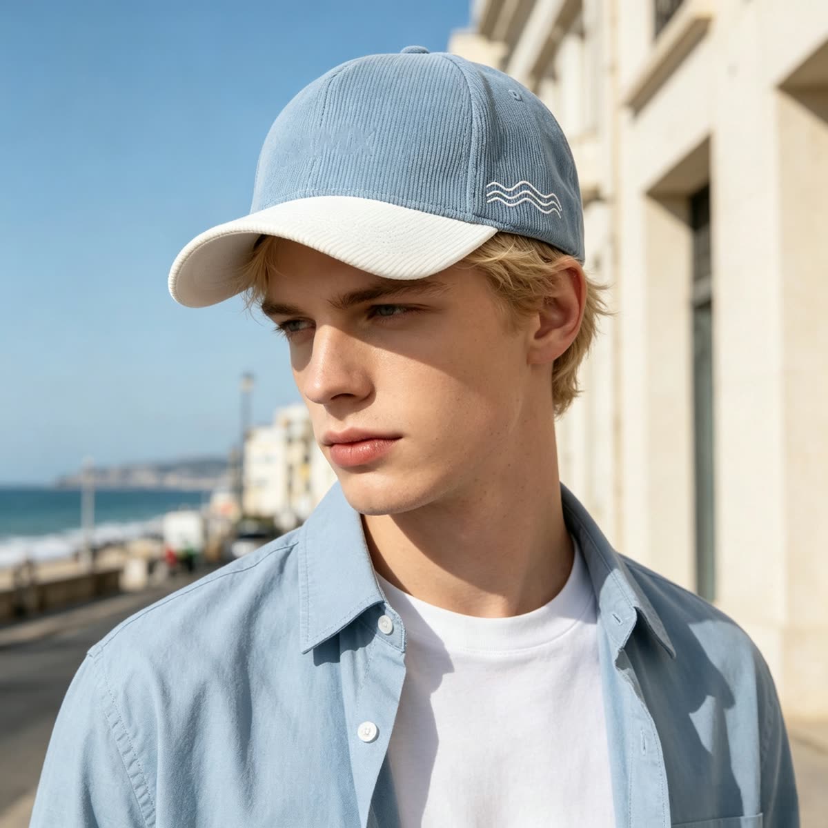 Custom Plaid Pattern Baseball Cap with Embroidered Logo on model
