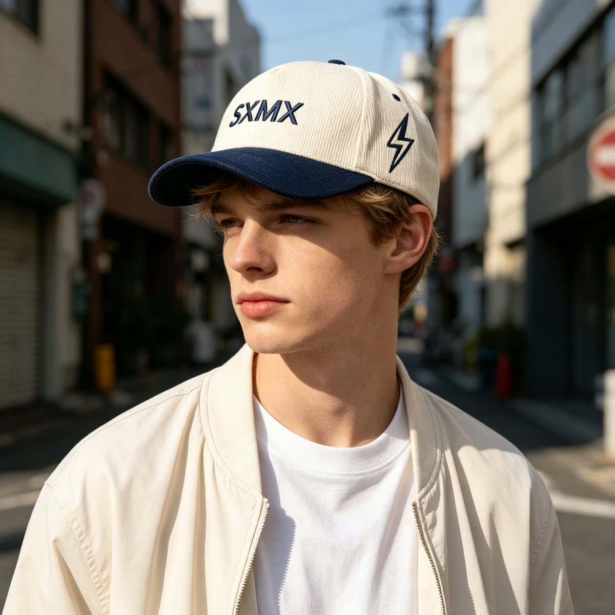 Custom Plaid Pattern Baseball Cap with Embroidered Logo on model