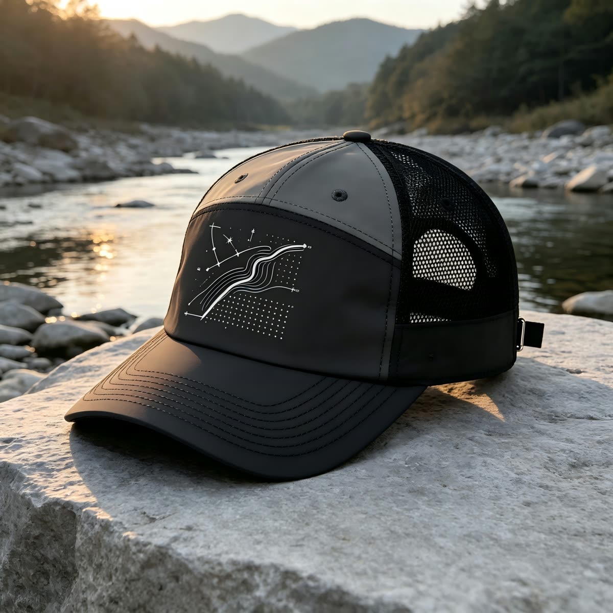 Custom Constellation Print Camp Cap with Colorblock scene