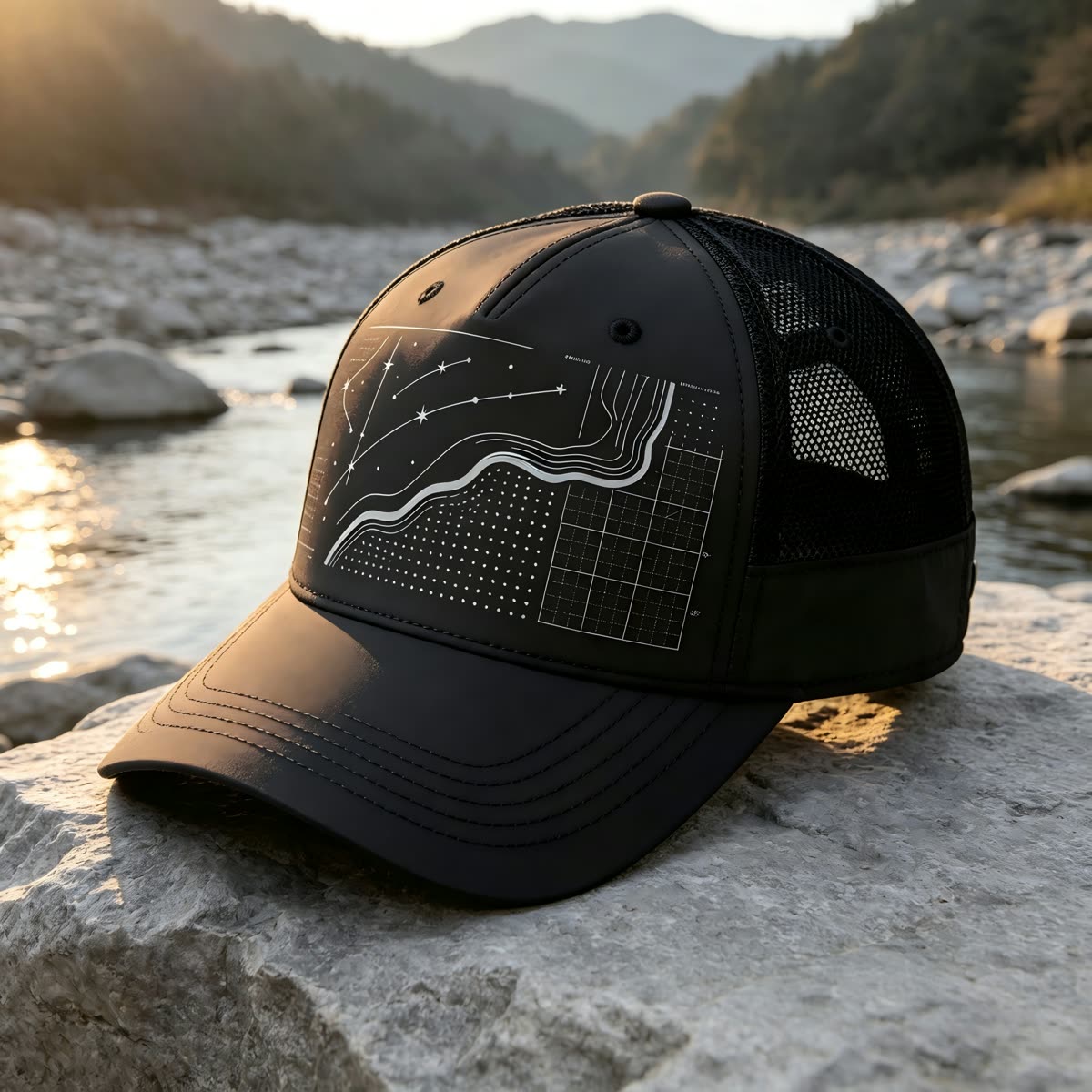 Custom Constellation Print Camp Cap with Colorblock scene