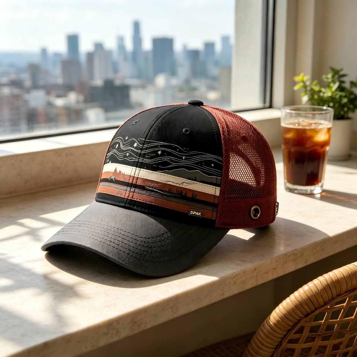 Custom Scenic Print Trucker Cap with Suede Brim scene
