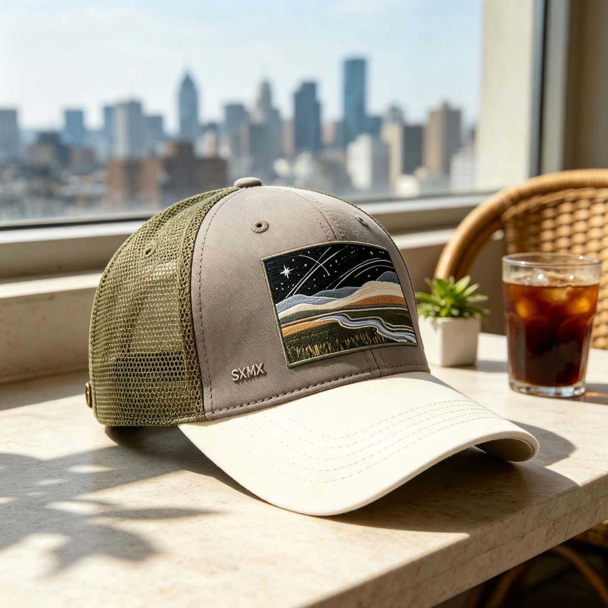 Custom Scenic Print Trucker Cap with Suede Brim scene