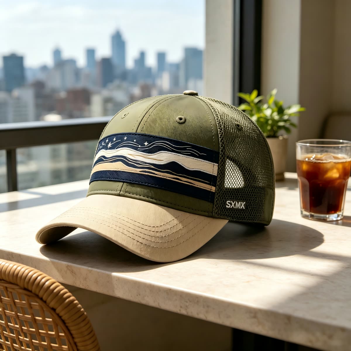 Custom Scenic Print Trucker Cap with Suede Brim scene