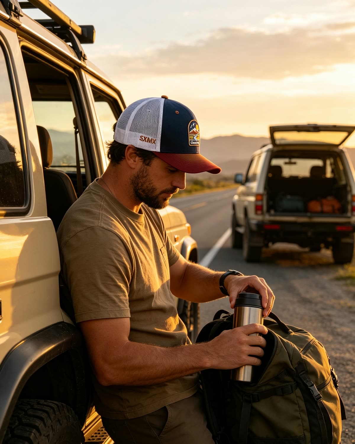 Custom Mountain Landscape Patch Trucker Cap on model