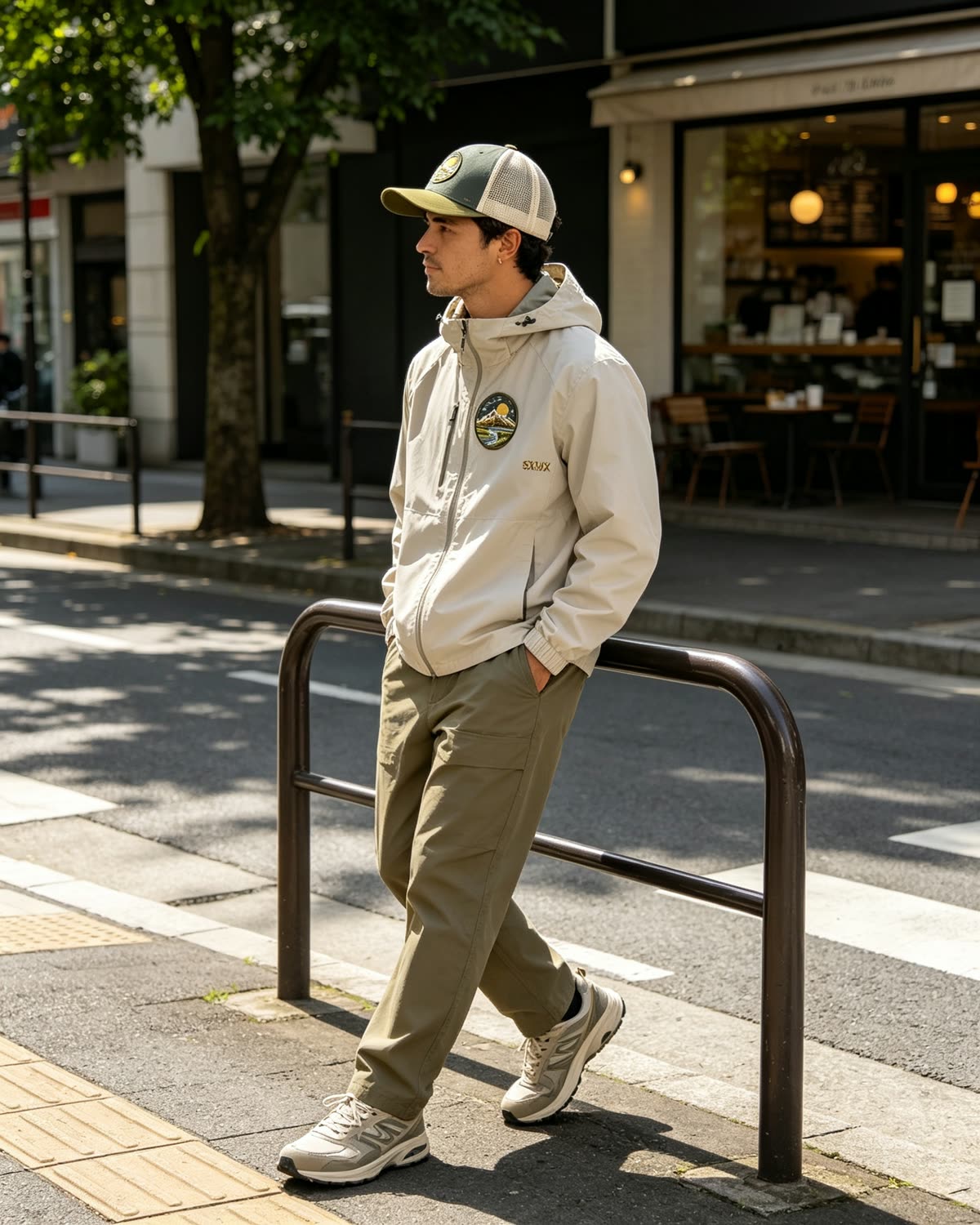 Custom Mountain Landscape Patch Trucker Cap on model