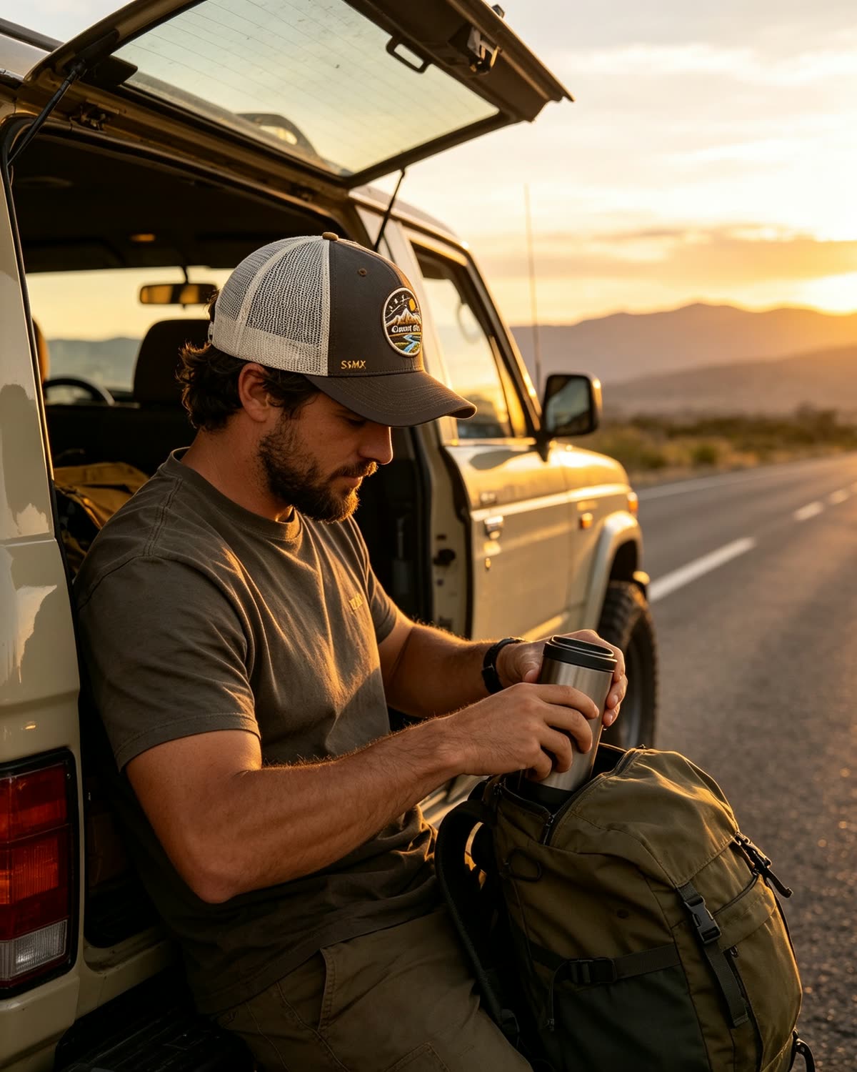 Custom Mountain Landscape Patch Trucker Cap on model