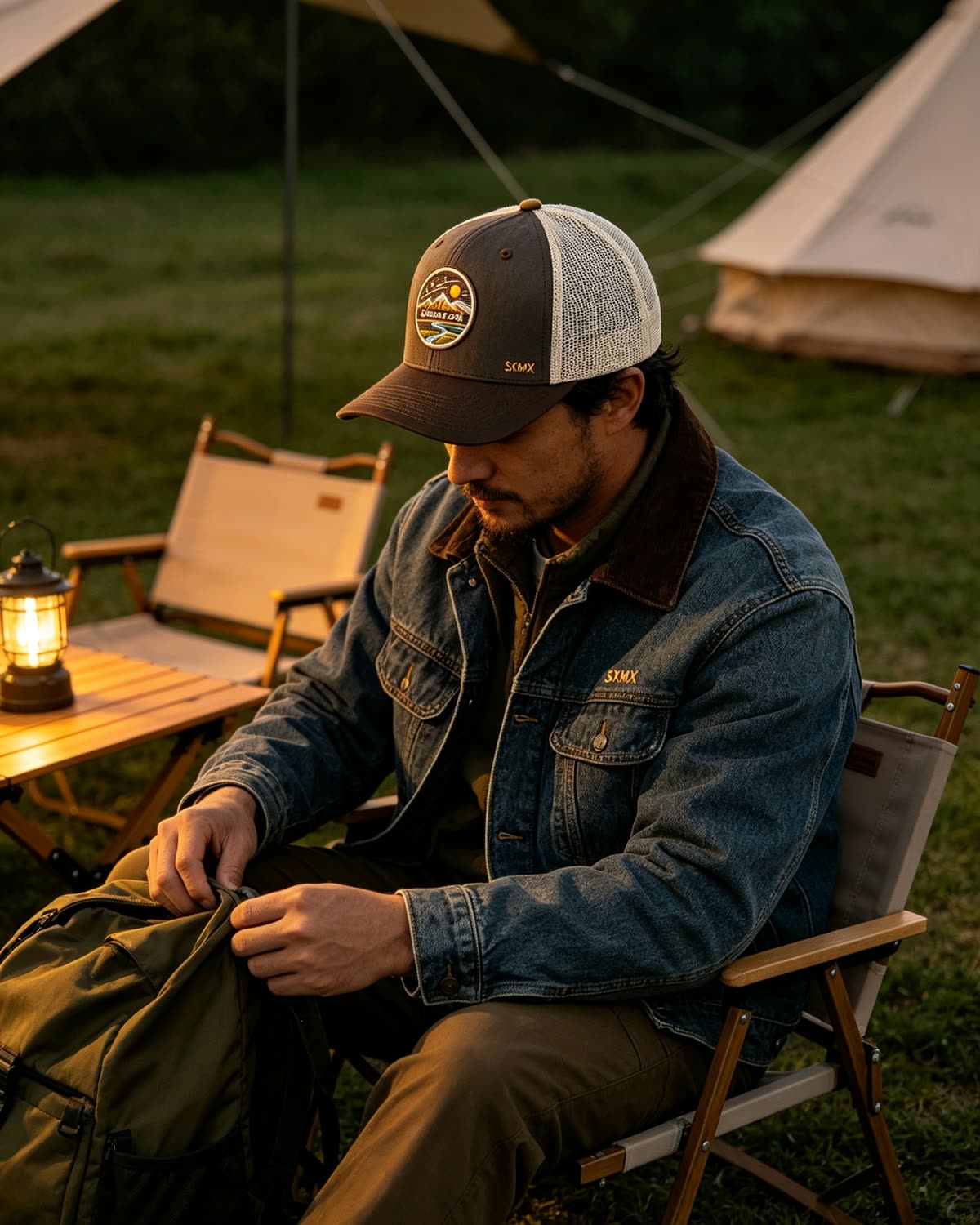 Custom Mountain Landscape Patch Trucker Cap on model