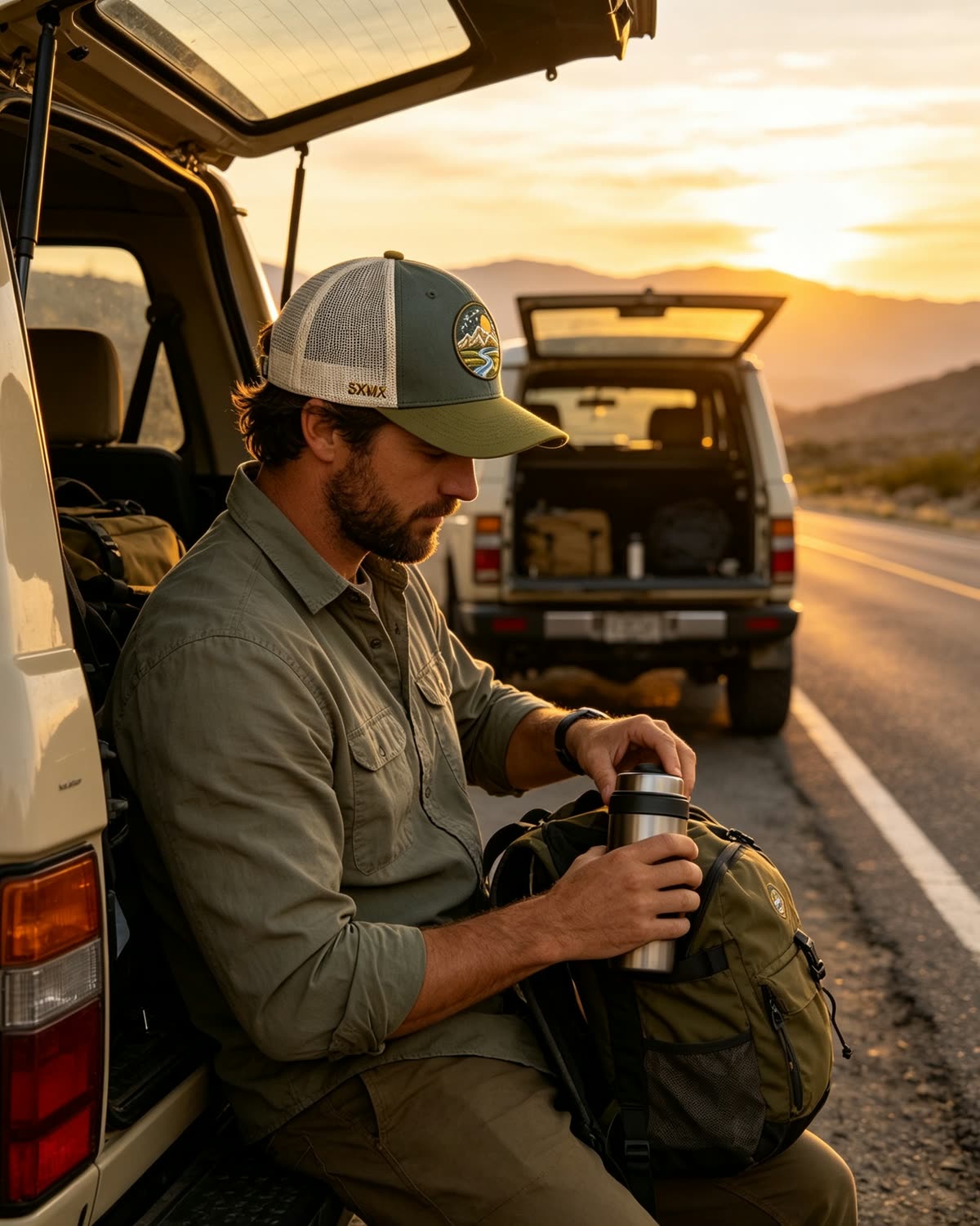 Custom Mountain Landscape Patch Trucker Cap on model