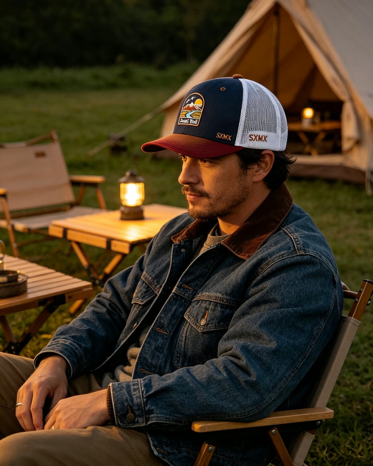 Custom Mountain Landscape Patch Trucker Cap on model