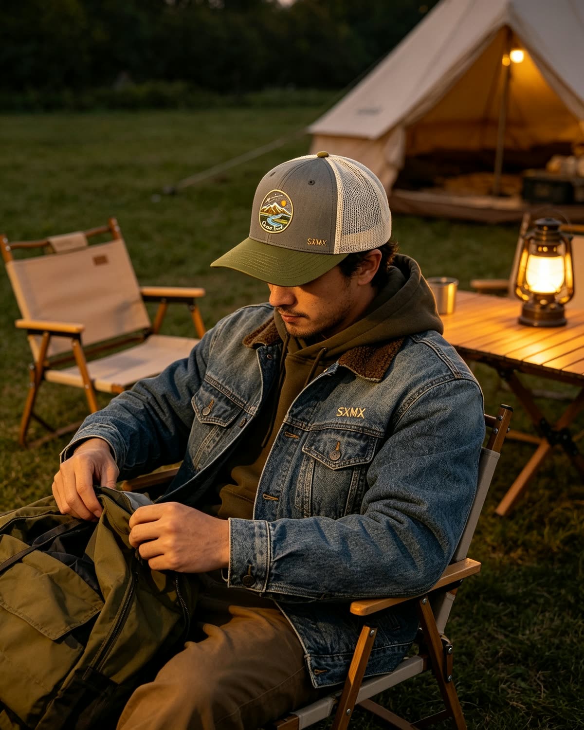 Custom Mountain Landscape Patch Trucker Cap on model