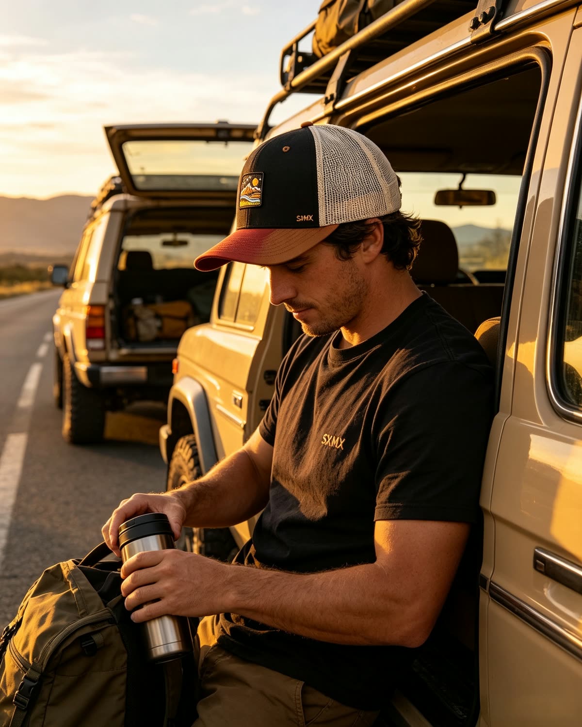Custom Mountain Landscape Patch Trucker Cap on model