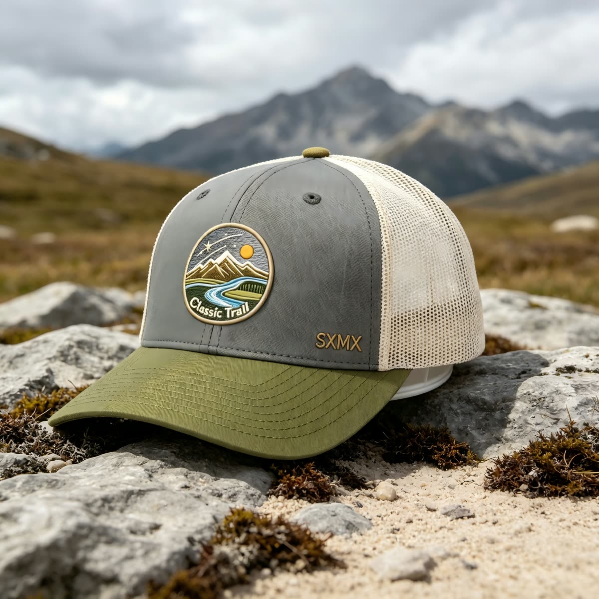 Custom Mountain Landscape Patch Trucker Cap scene