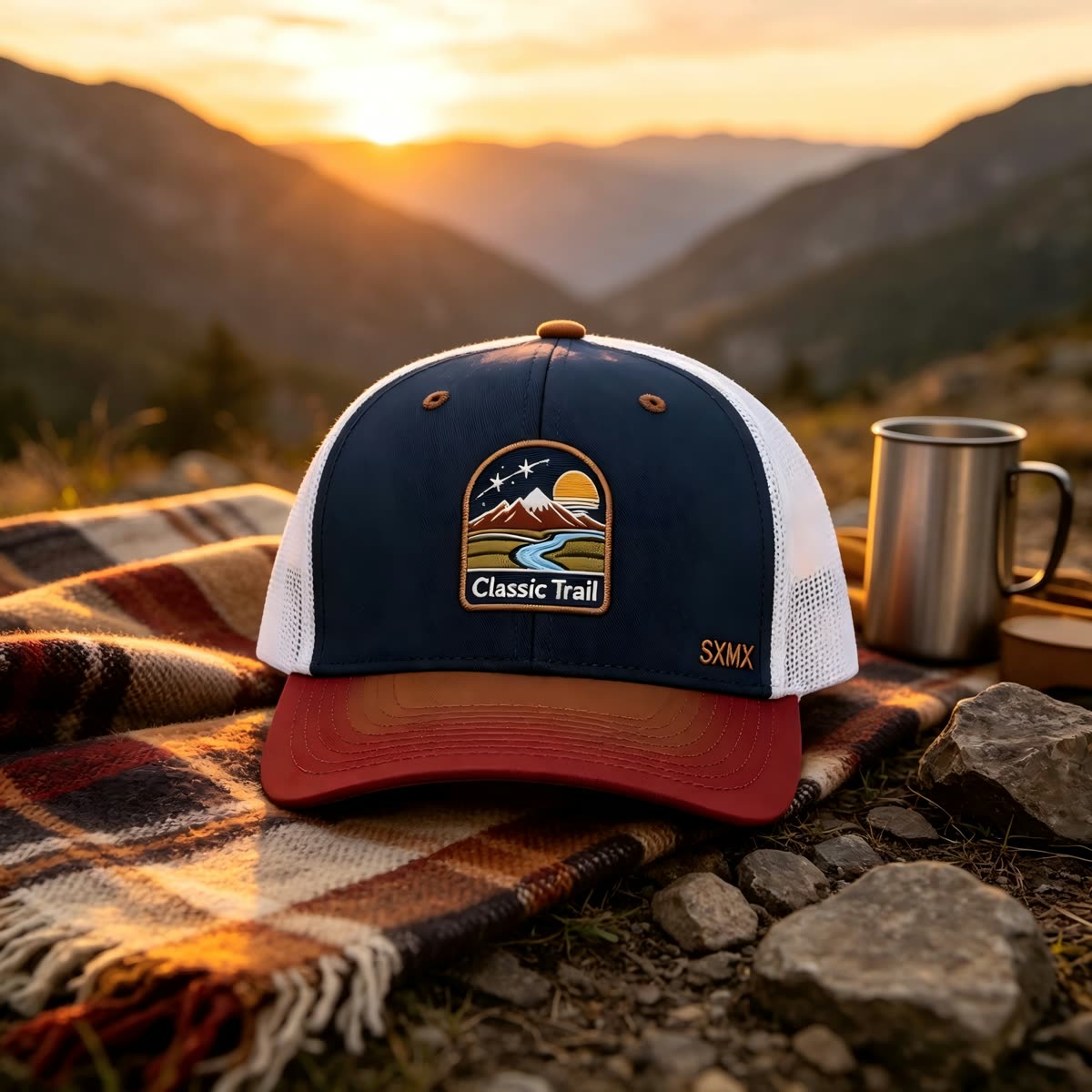 Custom Mountain Landscape Patch Trucker Cap scene
