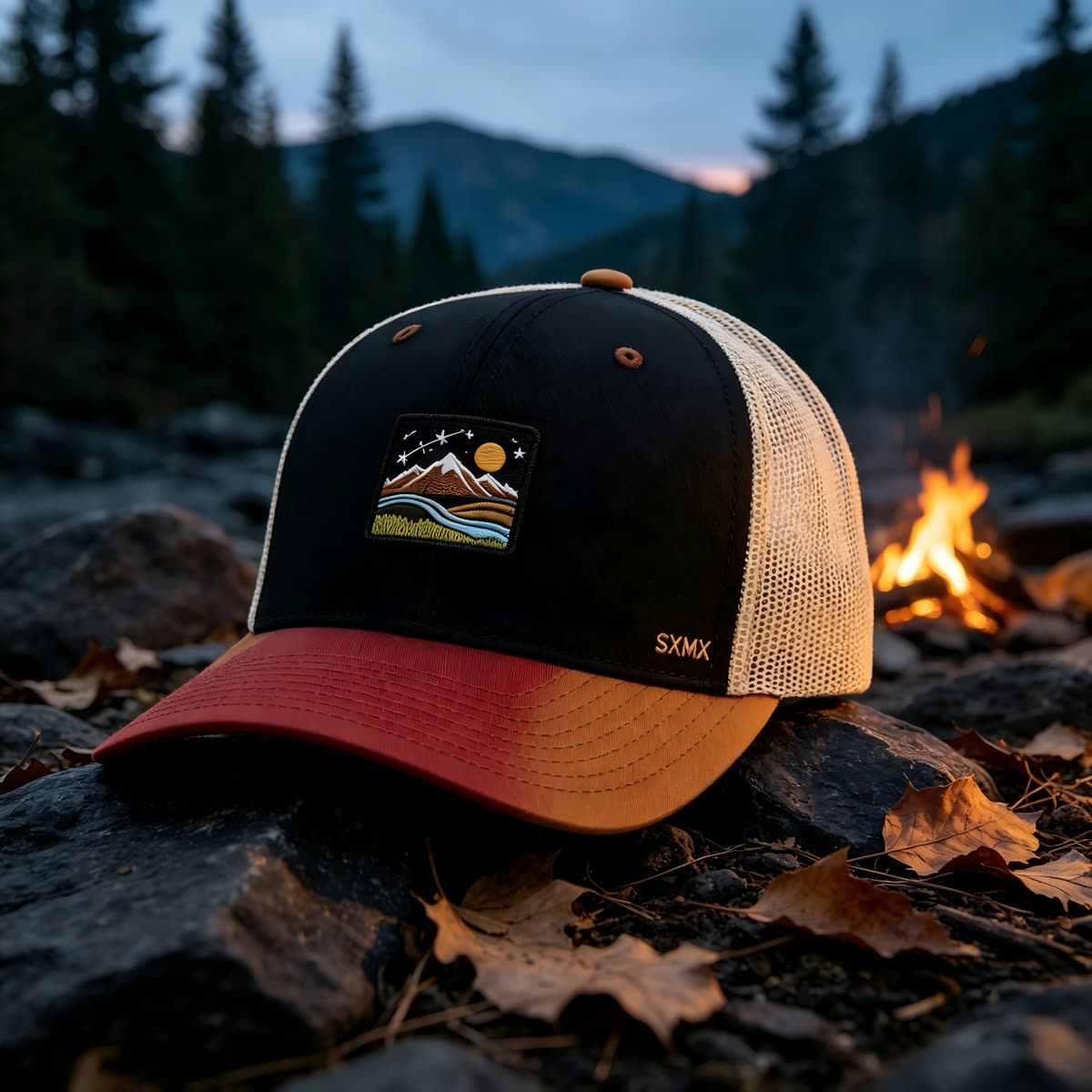 Custom Mountain Landscape Patch Trucker Cap scene