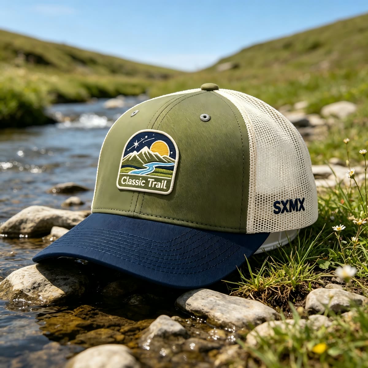 Custom Mountain Landscape Patch Trucker Cap scene