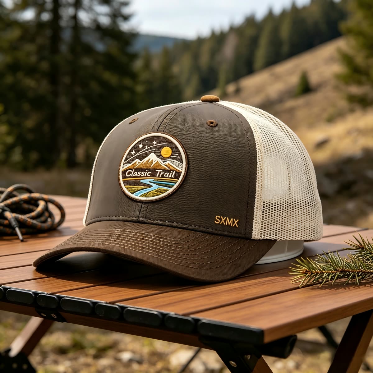 Custom Mountain Landscape Patch Trucker Cap scene