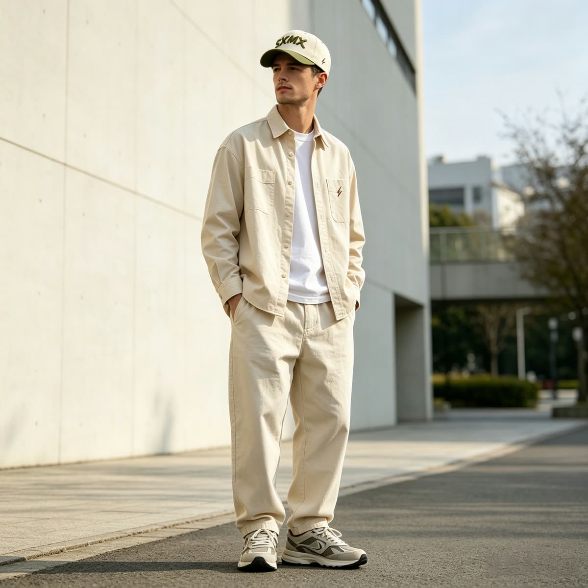 Custom Lightning Bolt Embroidery Camp Cap on model