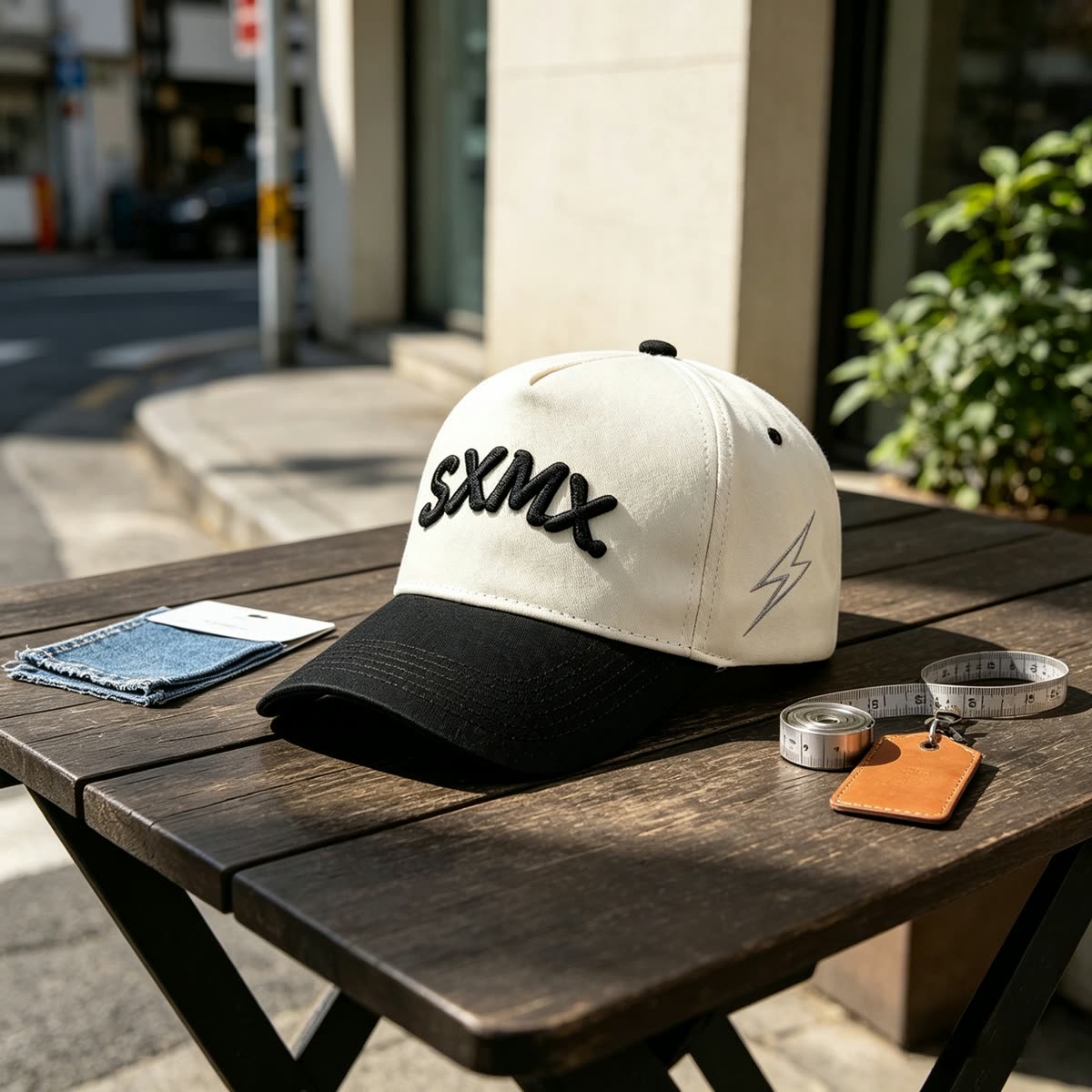 Custom Lightning Bolt Embroidery Camp Cap scene