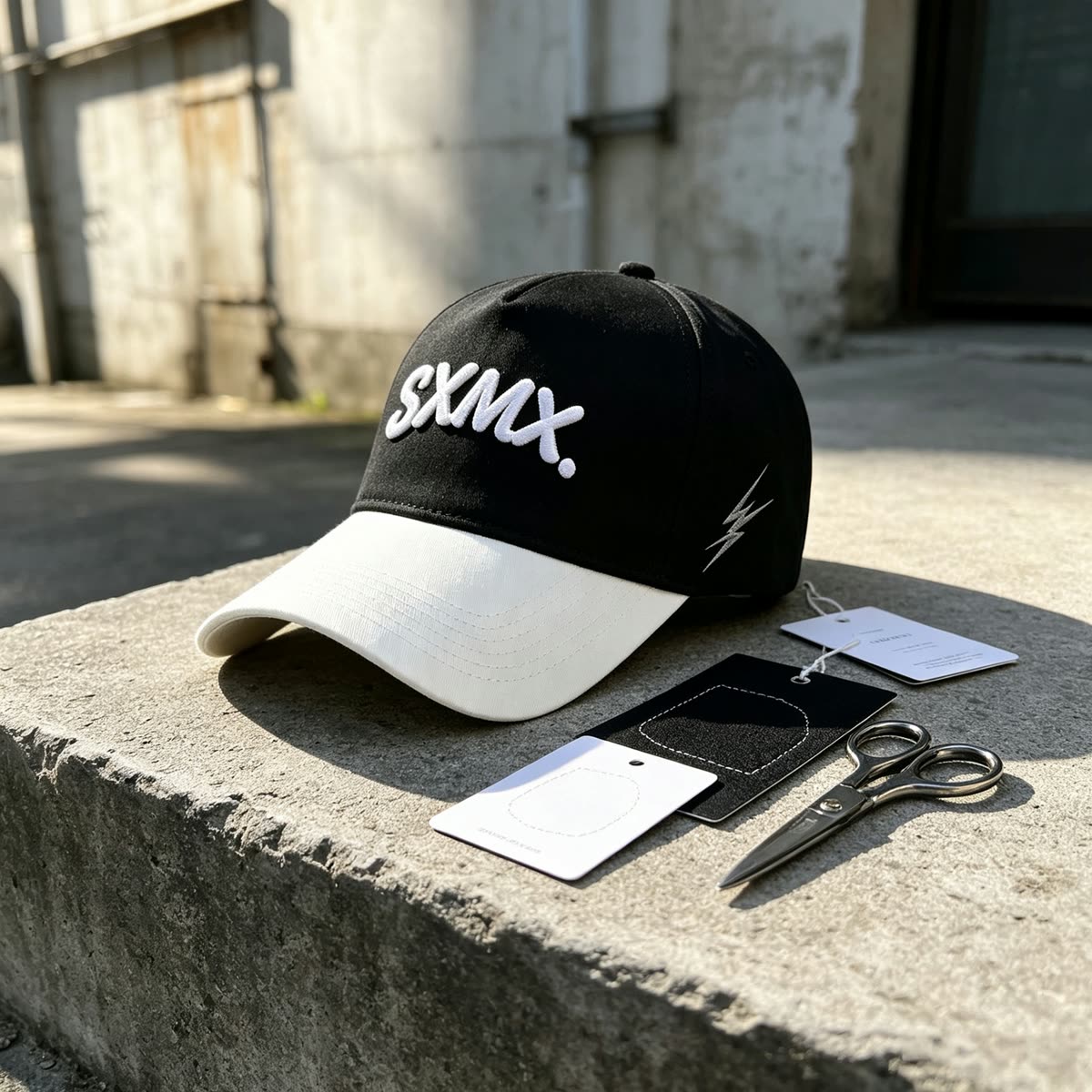 Custom Lightning Bolt Embroidery Camp Cap scene