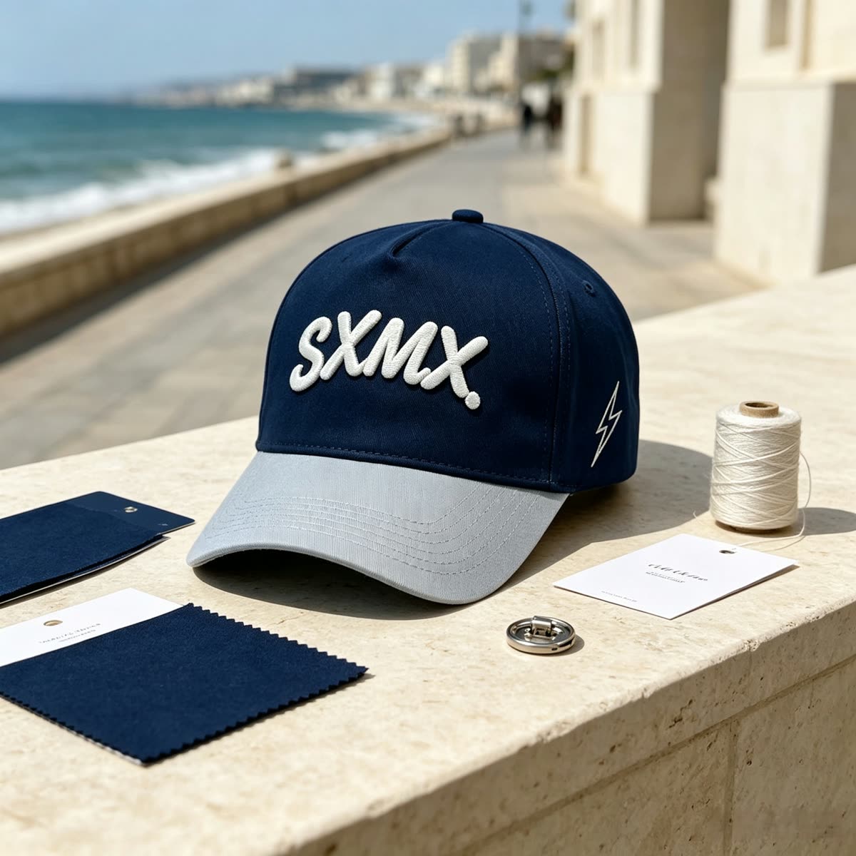 Custom Lightning Bolt Embroidery Camp Cap scene