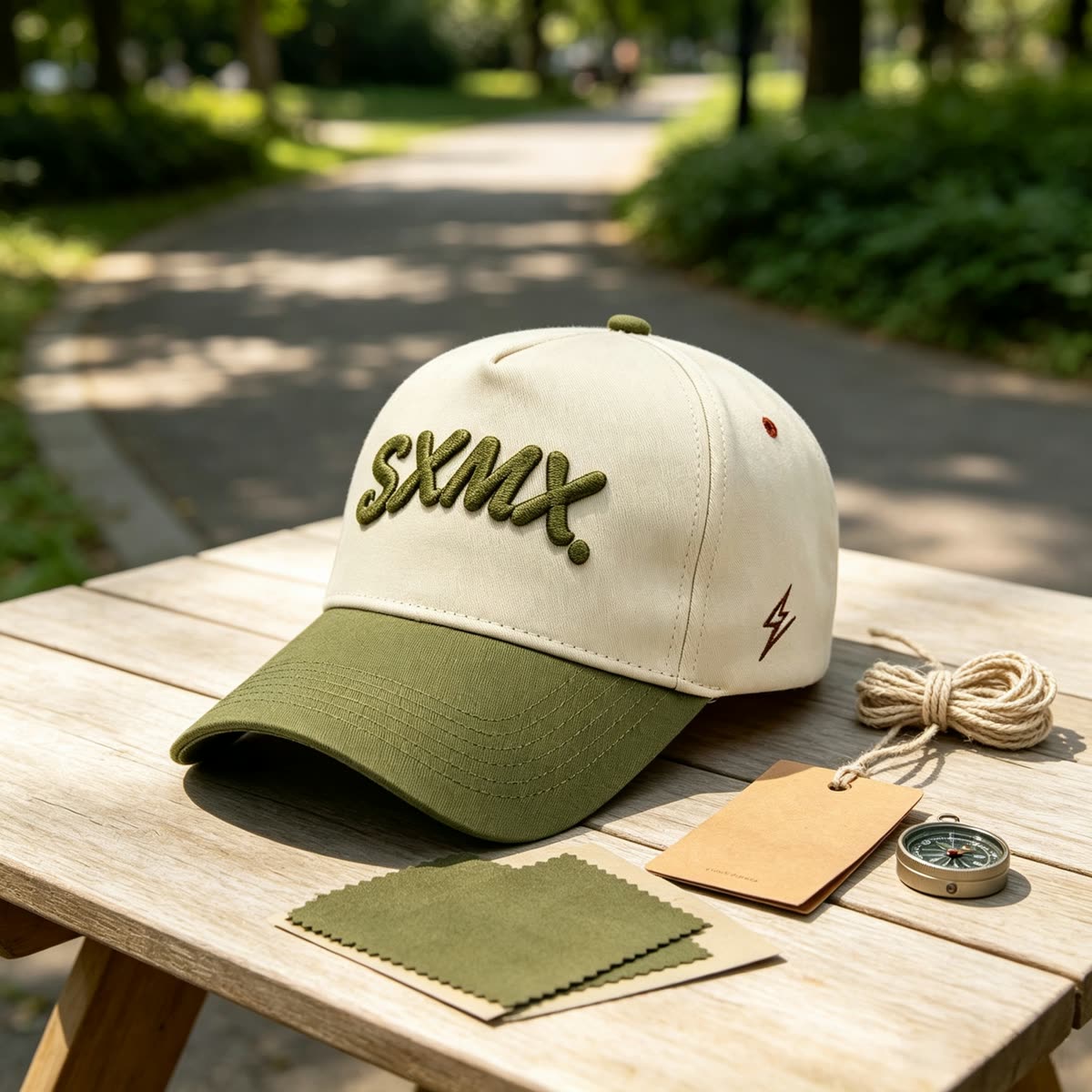 Custom Lightning Bolt Embroidery Camp Cap scene