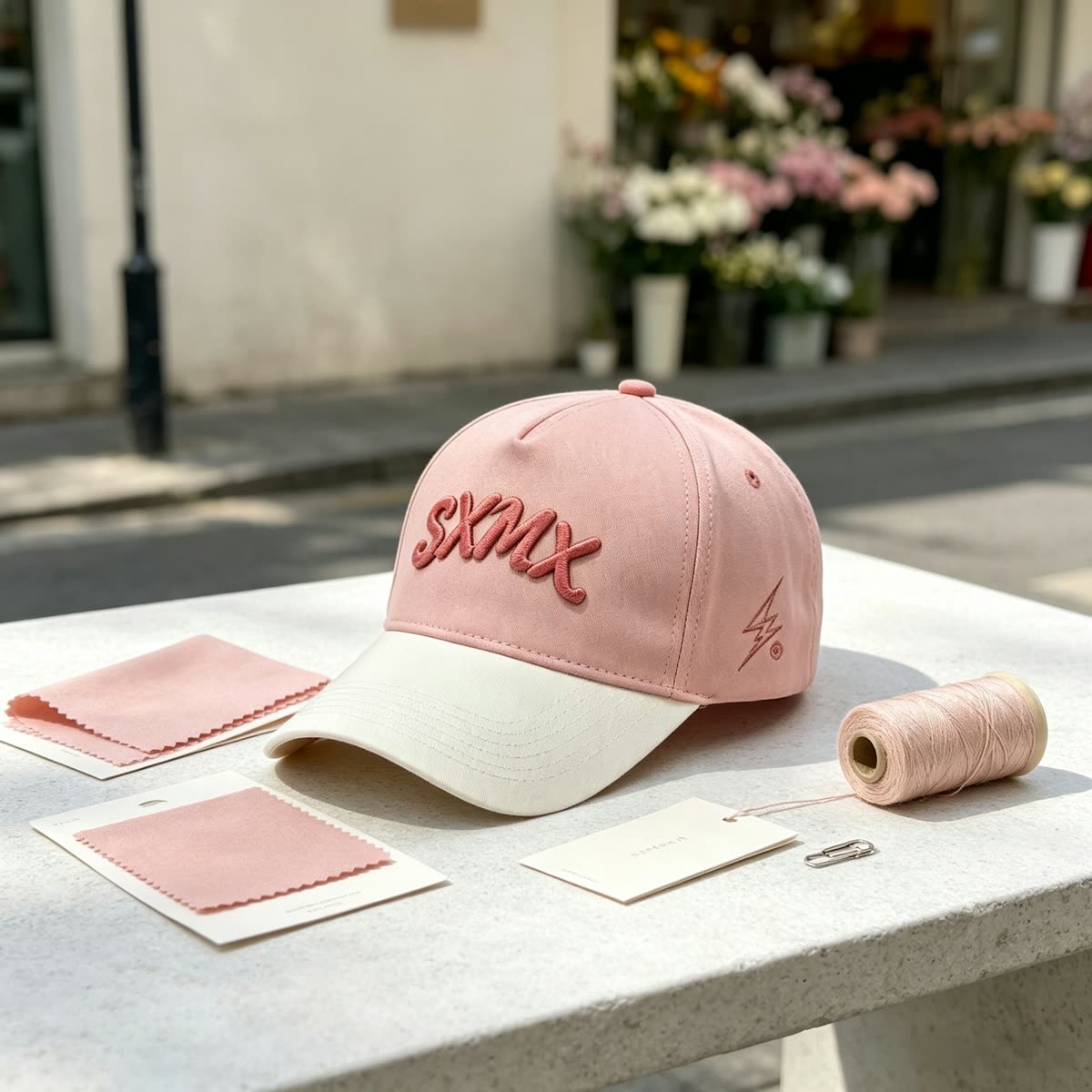 Custom Lightning Bolt Embroidery Camp Cap scene