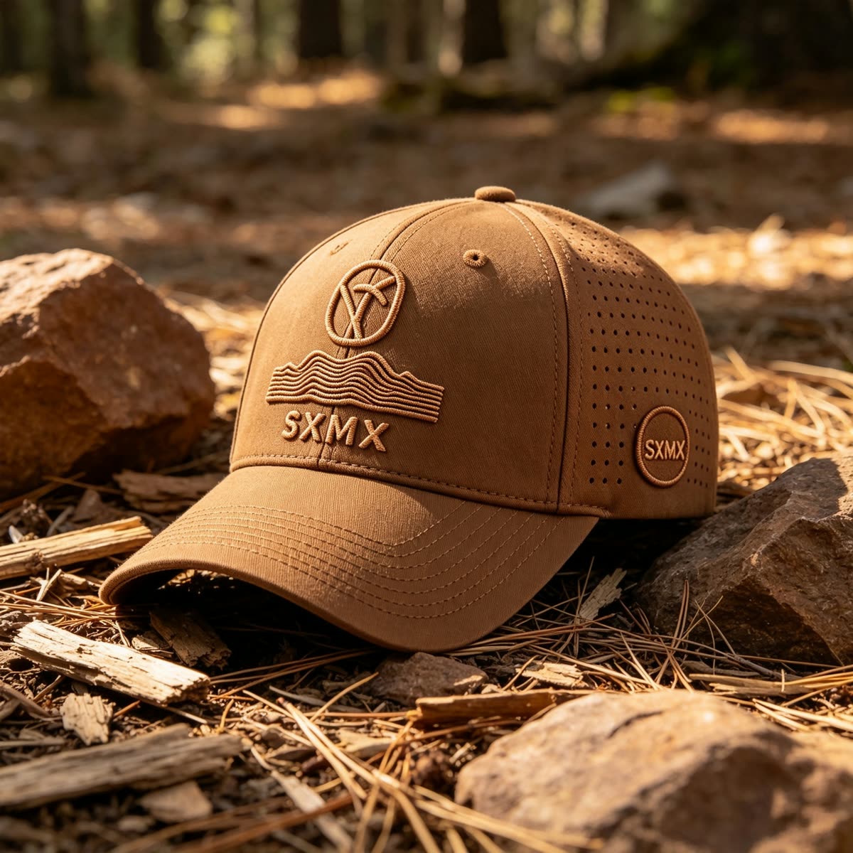 Custom Tonal Mountain Embroidery Baseball Cap scene