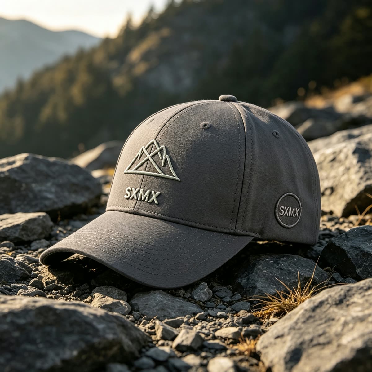 Custom Tonal Mountain Embroidery Baseball Cap scene