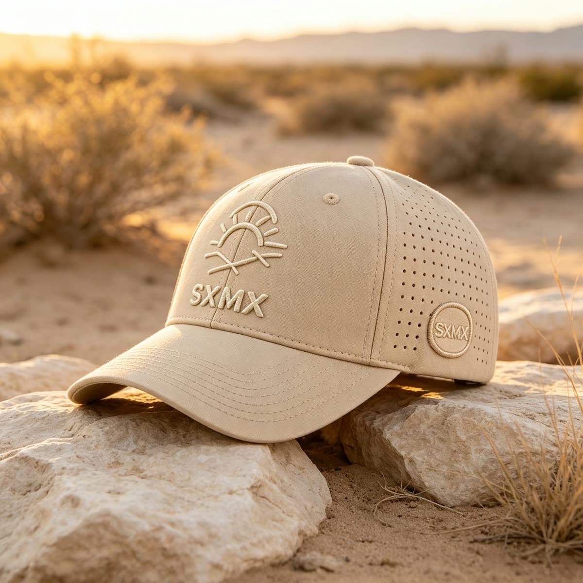 Custom Tonal Mountain Embroidery Baseball Cap scene
