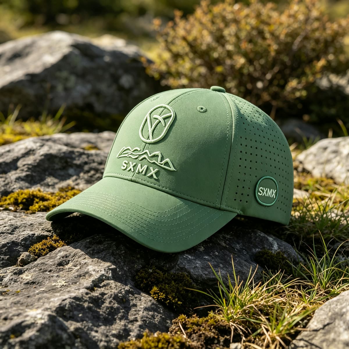 Custom Tonal Mountain Embroidery Baseball Cap scene