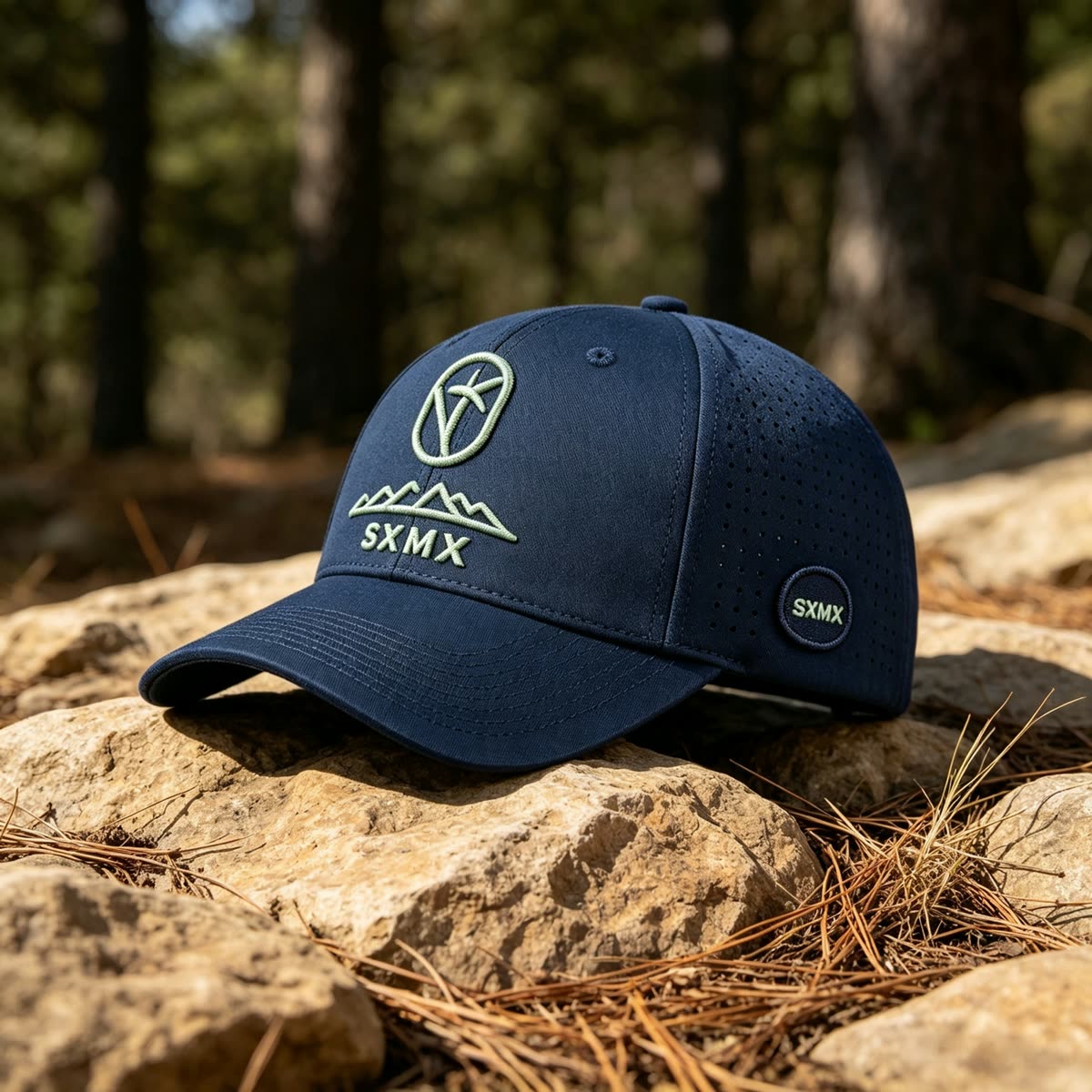 Custom Tonal Mountain Embroidery Baseball Cap scene