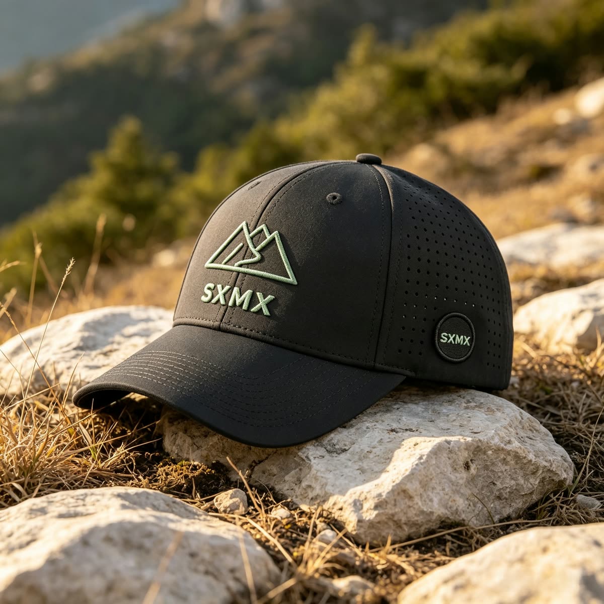 Custom Tonal Mountain Embroidery Baseball Cap scene