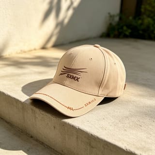 Custom Khaki Wavy Line Embroidery Baseball Cap